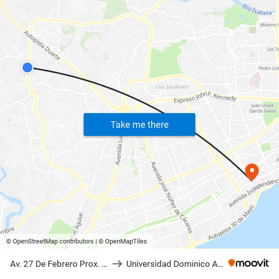 Av. 27 De Febrero Prox. C/Cereza to Universidad Dominico Americana map