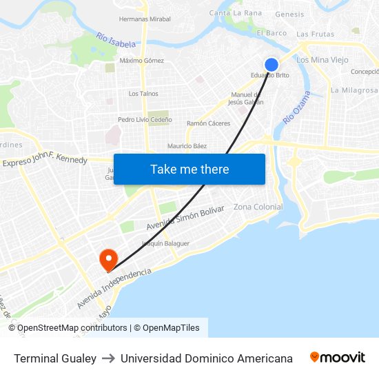 Terminal Gualey to Universidad Dominico Americana map