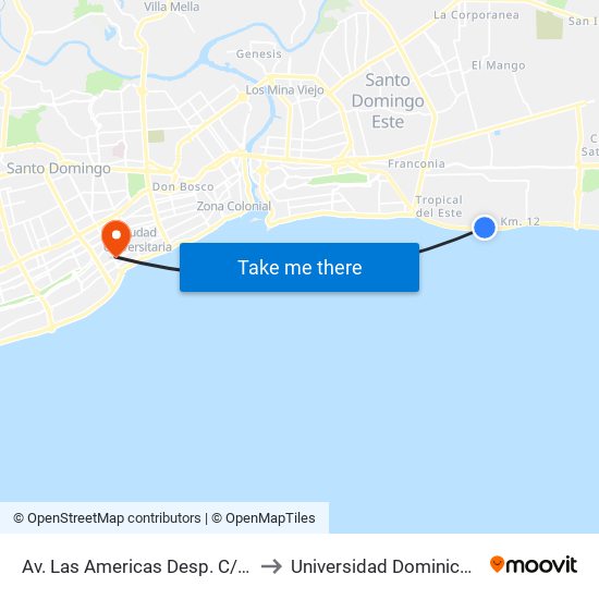 Av. Las Americas Desp. C/Eduardo Brito to Universidad Dominico Americana map