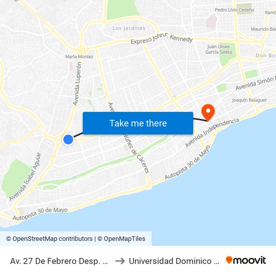 Av. 27 De Febrero Desp. C/San Pio X to Universidad Dominico Americana map