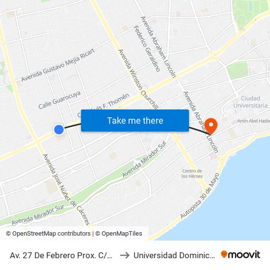 Av. 27 De Febrero Prox. C/Winston Arnaud to Universidad Dominico Americana map
