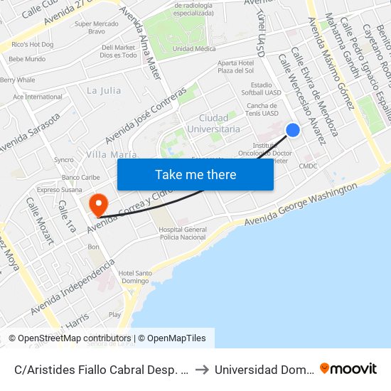 C/Aristides Fiallo Cabral Desp. Av. Santo Tomas De Aquino to Universidad Dominico Americana map