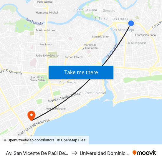 Av. San Vicente De Paúl Desp. C/Carrera G to Universidad Dominico Americana map