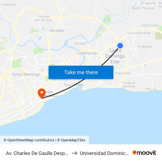 Av. Charles De Gaulle Desp. C/Felipe Alfau to Universidad Dominico Americana map