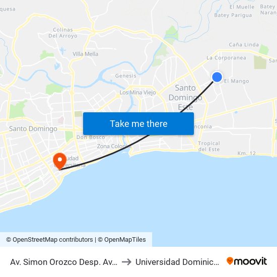 Av. Simon Orozco Desp. Av. Del Progreso to Universidad Dominico Americana map