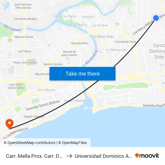 Carr. Mella Prox. Carr. De Cancino to Universidad Dominico Americana map
