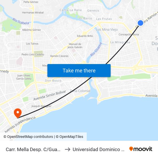 Carr. Mella Desp. C/Guayubin Olivo to Universidad Dominico Americana map