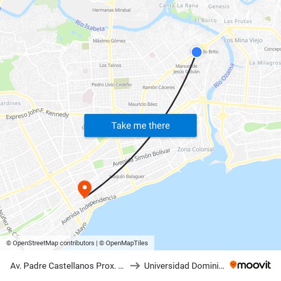 Av. Padre Castellanos Prox. C/Antonio Guzmán to Universidad Dominico Americana map