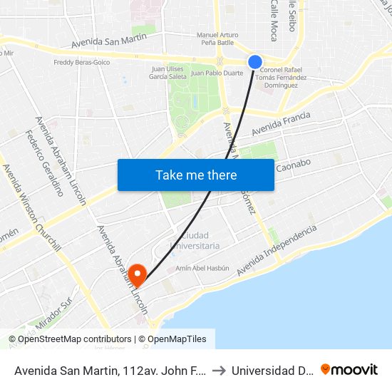Avenida San Martin, 112av. John F. Kennedy Prox. C/Paseo De Los Aviadores to Universidad Dominico Americana map