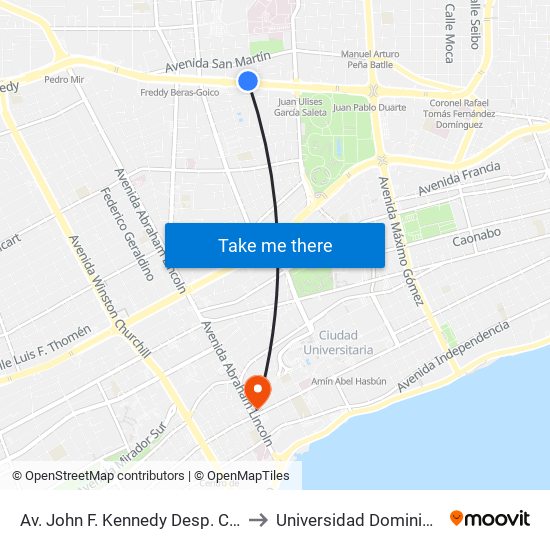 Av. John F. Kennedy Desp. C/Pepillo Salcedo to Universidad Dominico Americana map