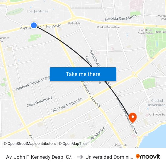 Av. John F. Kennedy Desp. C/ Jardines De Kyoto to Universidad Dominico Americana map