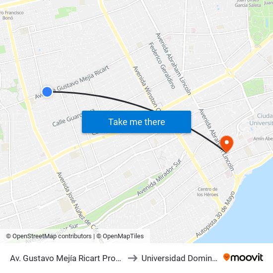 Av. Gustavo Mejía Ricart Prox. C/Winston Arnaud to Universidad Dominico Americana map
