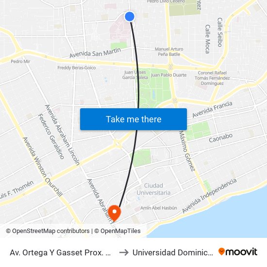 Av. Ortega Y Gasset Prox. C/Américo Lugo to Universidad Dominico Americana map