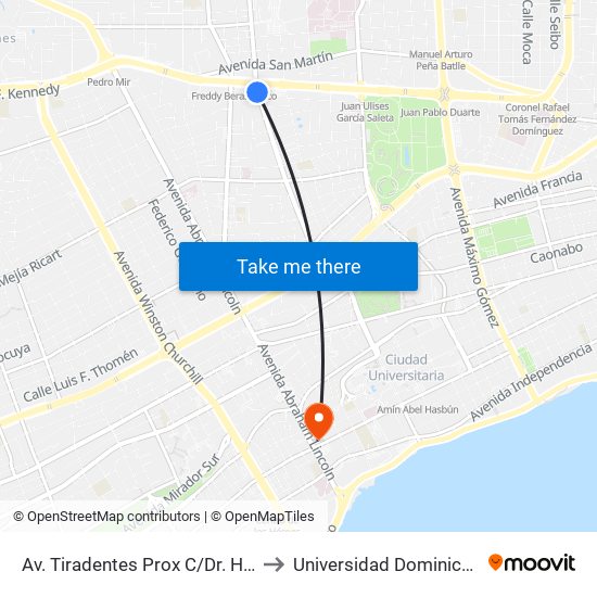 Av. Tiradentes Prox C/Dr. Heriberto Pieter to Universidad Dominico Americana map