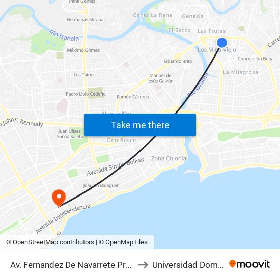 Av. Fernandez De Navarrete Prox. Av. Marcos Del Rosario to Universidad Dominico Americana map