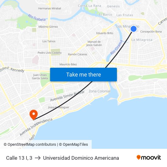 Calle 13 I, 3 to Universidad Dominico Americana map