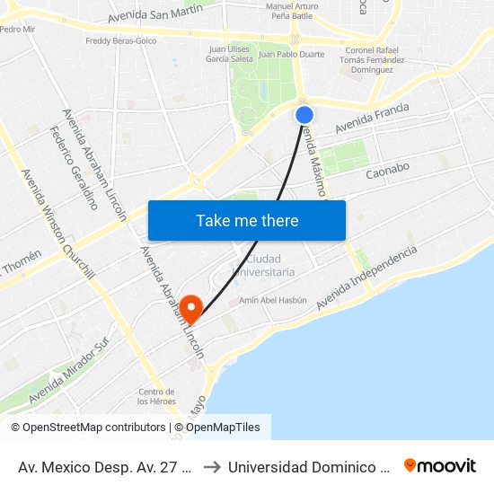 Av. Mexico Desp. Av. 27 De Febrero to Universidad Dominico Americana map