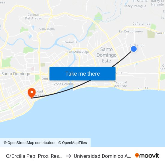 C/Ercilia Pepi Prox. Respaldo 10 to Universidad Dominico Americana map