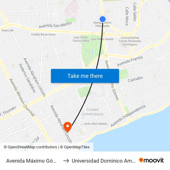 Avenida Máximo Gómez, 73 to Universidad Dominico Americana map
