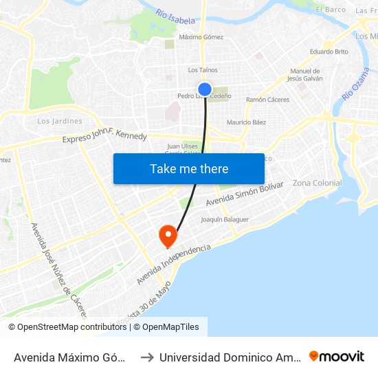Avenida Máximo Gómez, 99 to Universidad Dominico Americana map