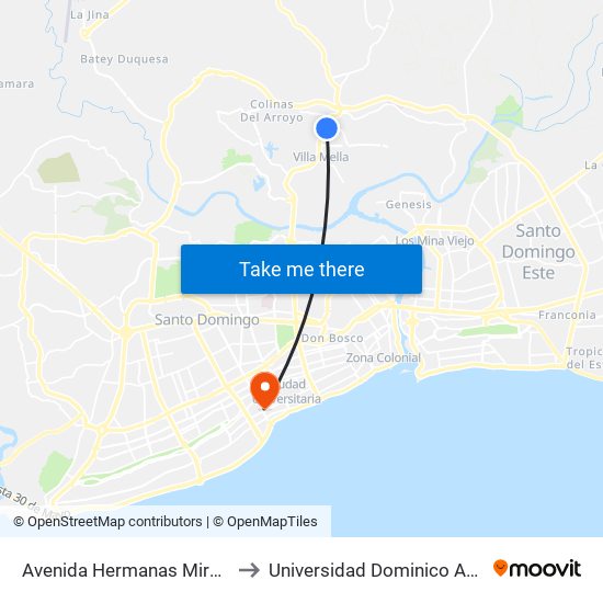 Avenida Hermanas Mirabal, 581 to Universidad Dominico Americana map