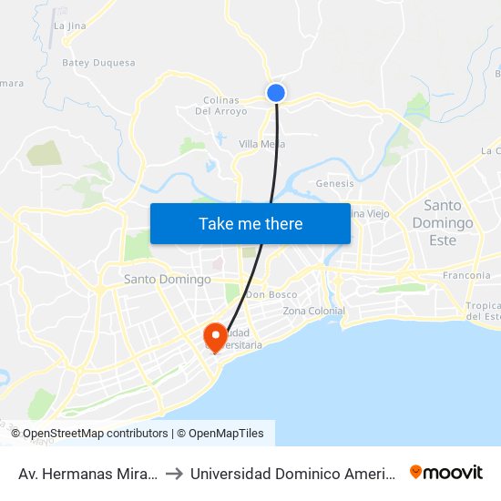 Av. Hermanas Mirabal to Universidad Dominico Americana map