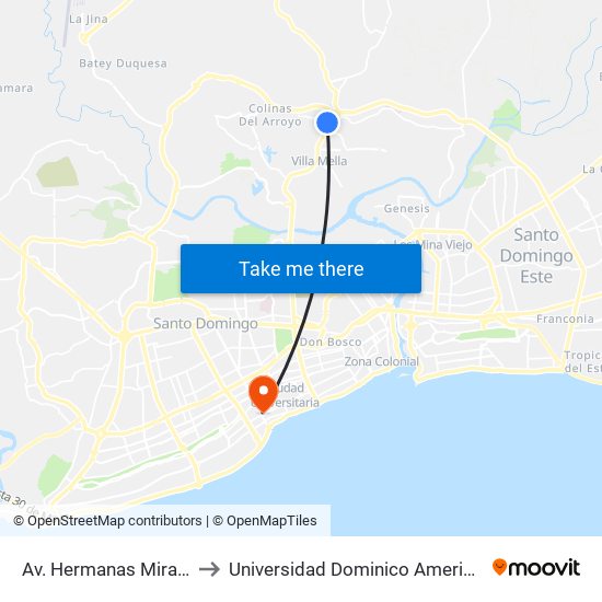 Av. Hermanas Mirabal to Universidad Dominico Americana map