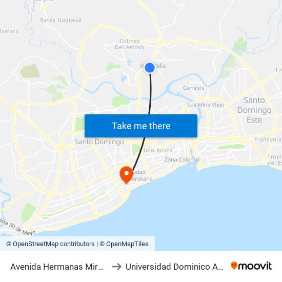 Avenida Hermanas Mirabal, 386 to Universidad Dominico Americana map