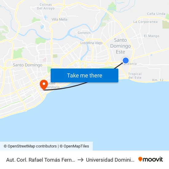 Aut. Corl. Rafael Tomás Fernández Domínguez to Universidad Dominico Americana map