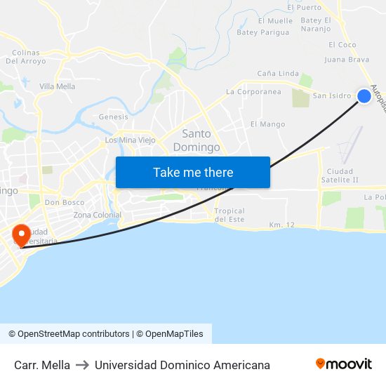 Carr. Mella to Universidad Dominico Americana map