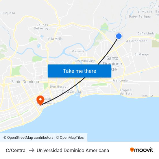 C/Central to Universidad Dominico Americana map