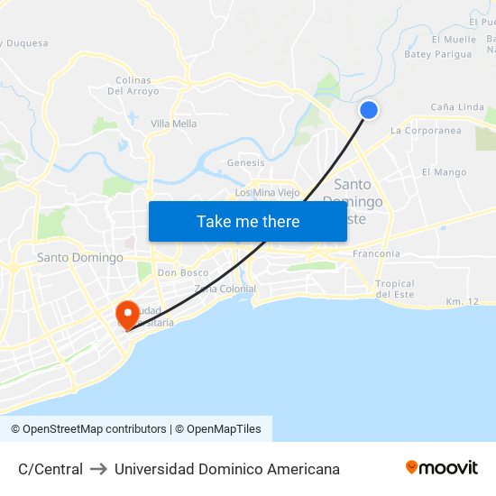 C/Central to Universidad Dominico Americana map