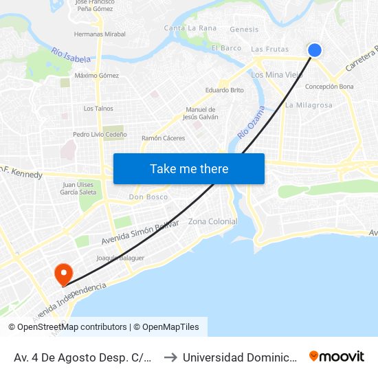 Av. 4 De Agosto Desp. C/Gregorio Rivas to Universidad Dominico Americana map