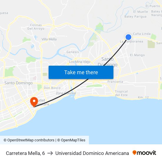 Carretera Mella, 6 to Universidad Dominico Americana map