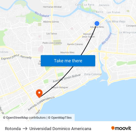 Rotonda to Universidad Dominico Americana map