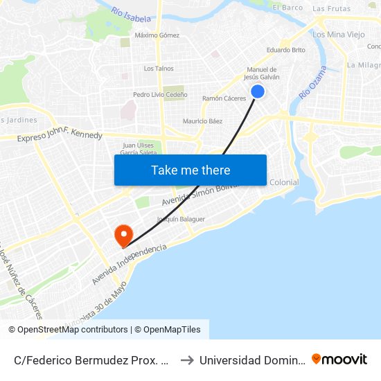 C/Federico Bermudez Prox. C/Federico Velasquez to Universidad Dominico Americana map