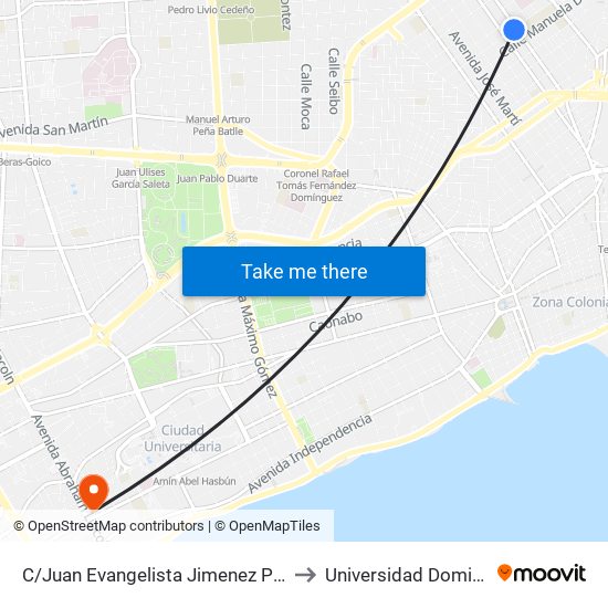 C/Juan Evangelista Jimenez Prox. C/Yolanda Guzman to Universidad Dominico Americana map