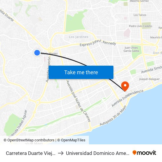 Carretera Duarte Vieja, 45 to Universidad Dominico Americana map