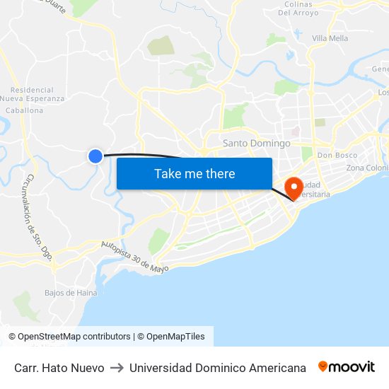 Carr. Hato Nuevo to Universidad Dominico Americana map