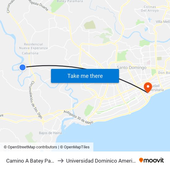 Camino A Batey Palavé to Universidad Dominico Americana map