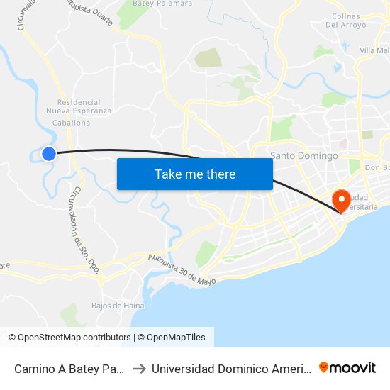 Camino A Batey Palavé to Universidad Dominico Americana map