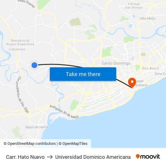 Carr. Hato Nuevo to Universidad Dominico Americana map