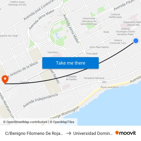 C/Benigno Filomeno De Rojas Prox. C/Padre Pina to Universidad Dominico Americana map