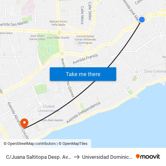 C/Juana Saltitopa Desp. Av. 27 De Febrero to Universidad Dominico Americana map