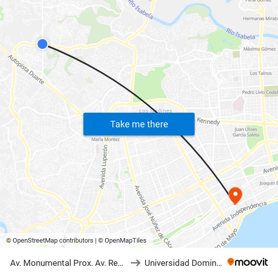 Av. Monumental Prox. Av. Republica De Colombia to Universidad Dominico Americana map