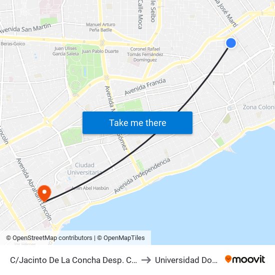 C/Jacinto De La Concha Desp. C/Francisco Henriquez Y Carvajal to Universidad Dominico Americana map
