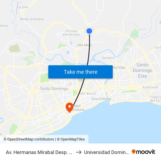 Av. Hermanas Mirabal Desp. Av. Charles De Gaulle to Universidad Dominico Americana map