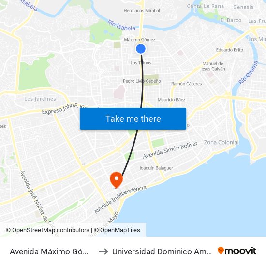 Avenida Máximo Gómez, 46 to Universidad Dominico Americana map