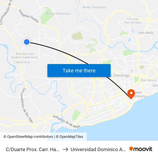 C/Duarte Prox. Carr. Hato Nuevo to Universidad Dominico Americana map