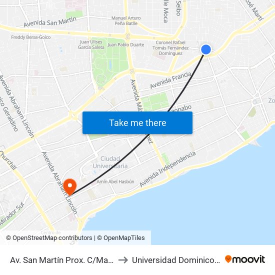 Av. San Martín Prox. C/Maria De Toledo to Universidad Dominico Americana map